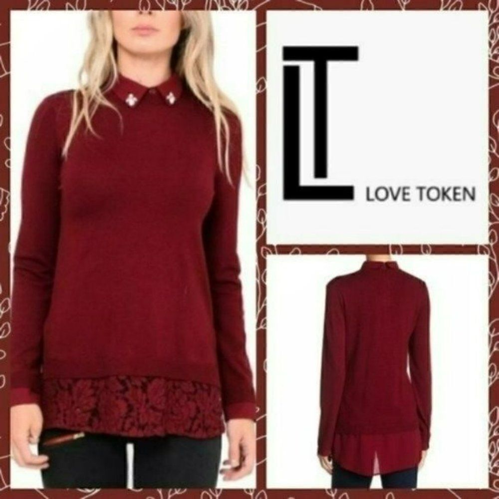 NWT MSRP $135 Love Token Amanda Faux Button-Up Sweater Women's Size Medium